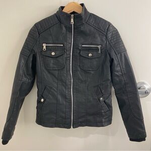 YMI Black Faux Leather Jacket with Zipper‎ Accents and Faux Fur Lining